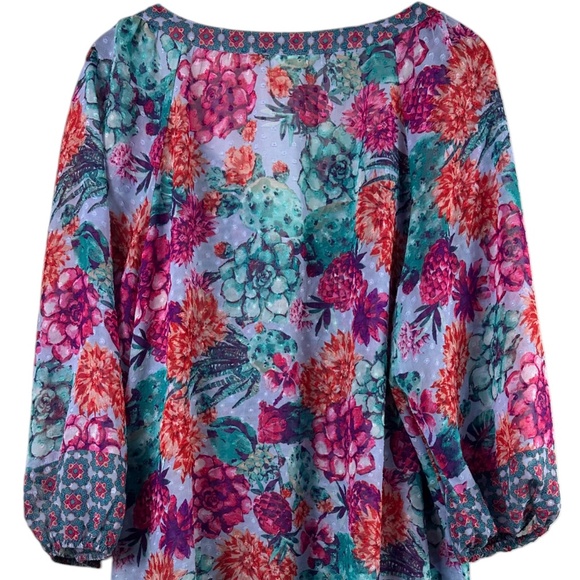 Fig and Flower Anthropologie 3X 22 24 Top Tunic Shirt Floral Vibrant Silky Sheer - Picture 3 of 5